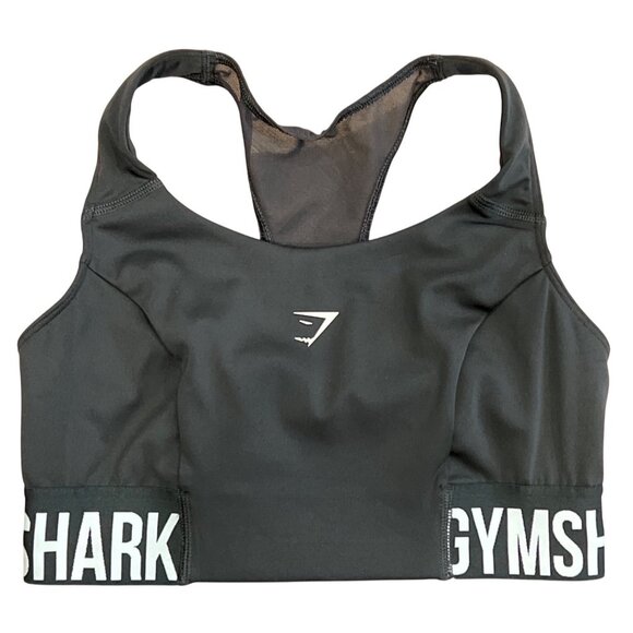 Gymshark Womens Black Racerback Sports Bra With Logo Band Text Size S - Picture 2 of 8